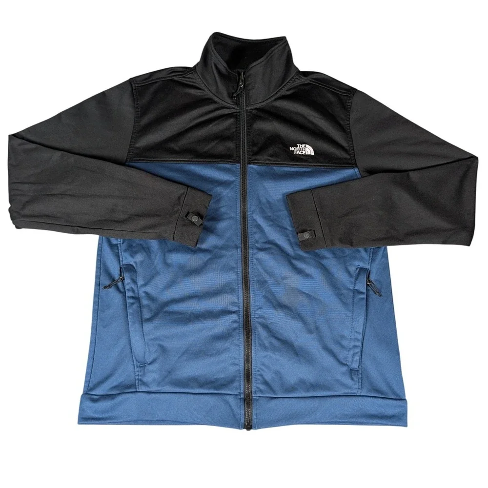 The North Face Mens Full Zip Colorblock Track Jacket Blue Black Mock Neck